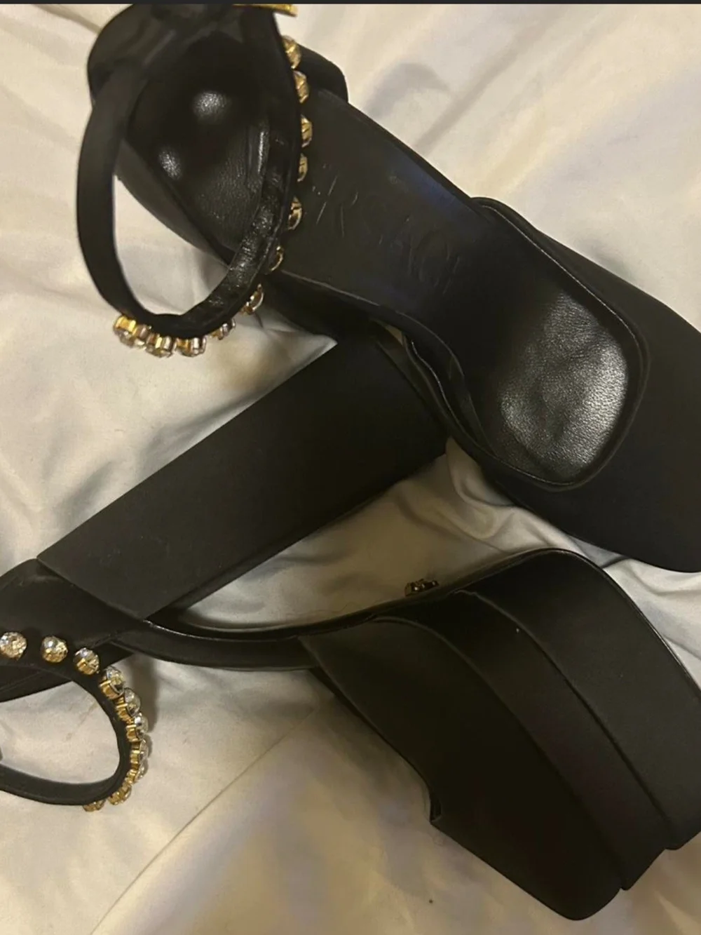 Versace Black Satin Crystal-Ankle Platform Pumps - Picture 2 of 5